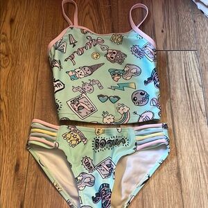 The Children's Place Green and Pink Bikini with Playful Print